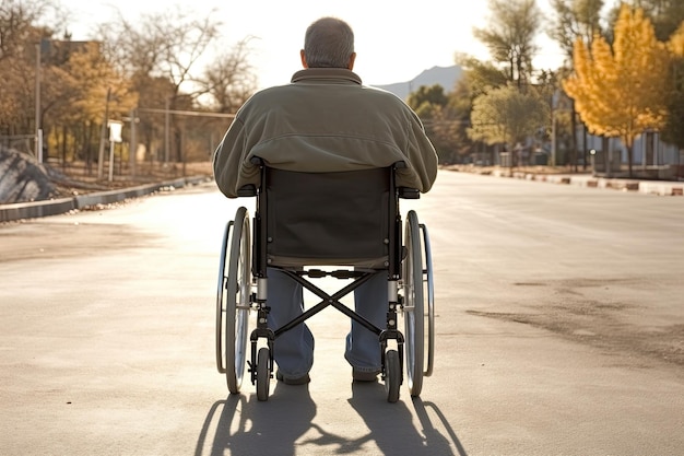 Man alone in a wheelchair in a contemplative mood Generative AI