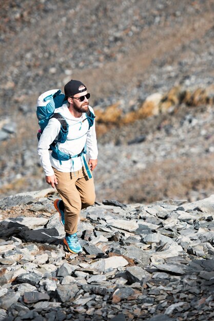 Man on alpine ridge