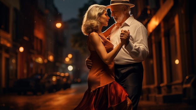 Фото Мужчина и женщина танцуют на улице ночью прекрасная иллюстрационная картина генеративный ии