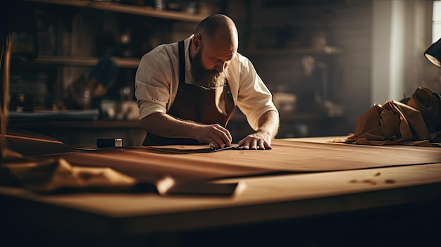 Man in Apron Working on Book Productive Reading and Writing Session World Book Day