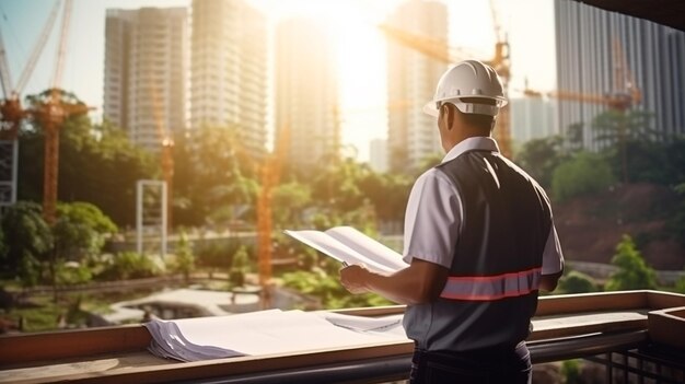 man architect with construction site