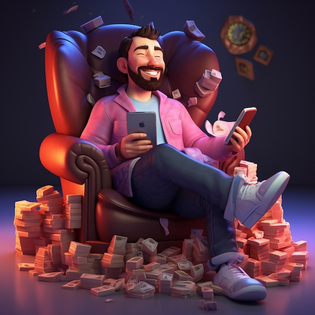 A man in an armchair with money with passive income