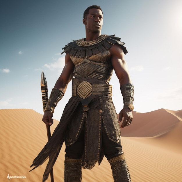 Premium AI Image | a man in a armor stands in the desert with a sword ...