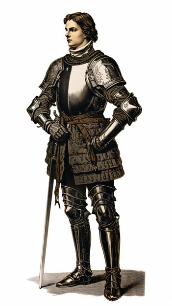 Photo a man in armor with a sword and a helmet