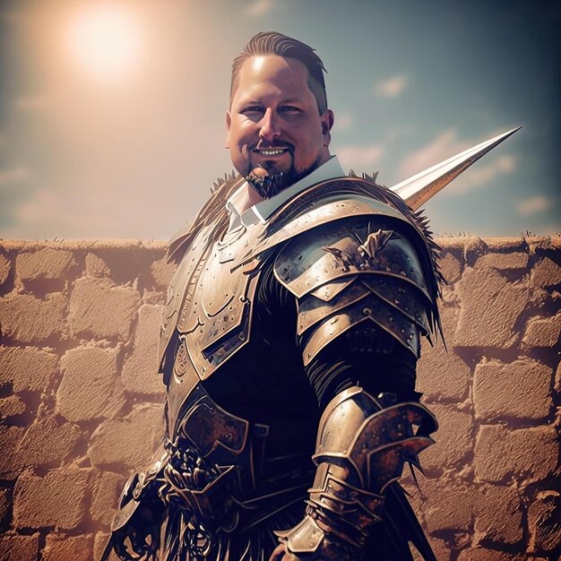 Photo a man in a armor with a sword in his hand