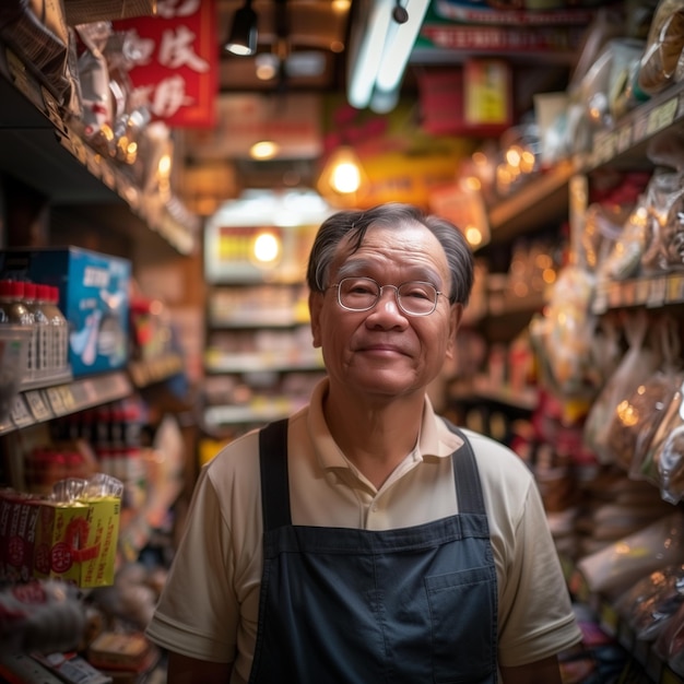 Photo a man in an asian market