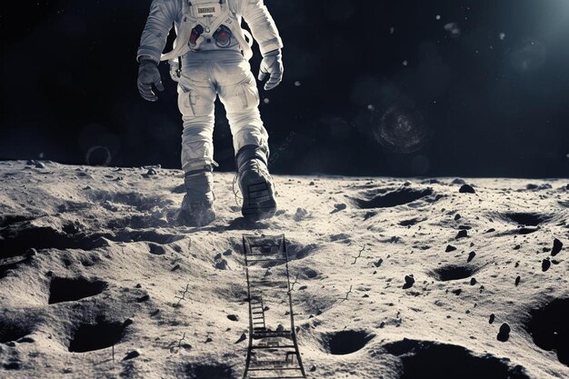 a man in an astronaut suit stands on the moon