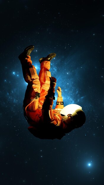 Man astronaut in zero gravity falls into cosmic abyss Lonely cosmonaut astronaut among the stars planets and galaxies 3d render