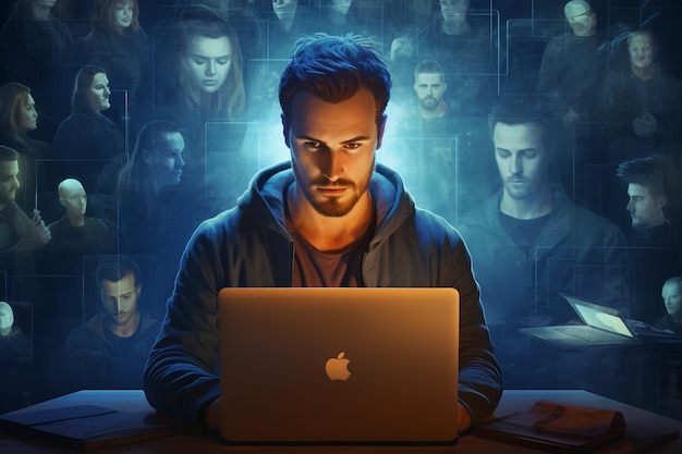 man attending online meeting