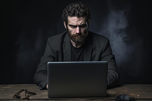 man attending online meeting