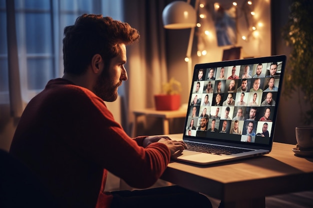 man attending online meeting