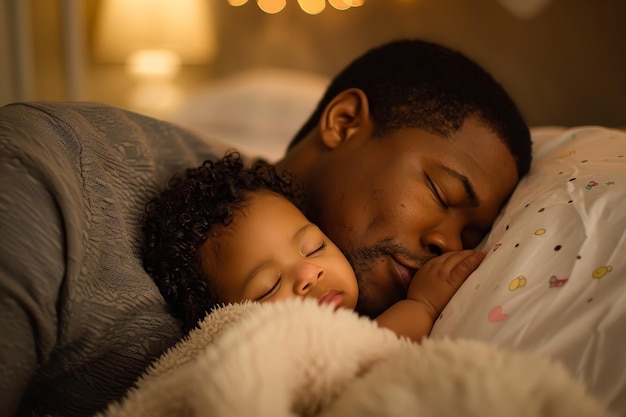 A man and a baby are sleeping together