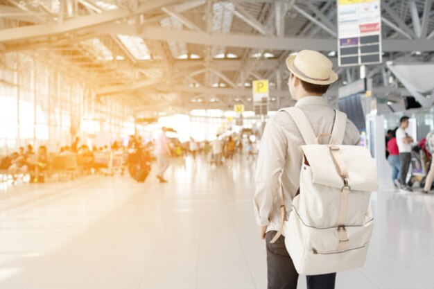 man backpacker at airport.