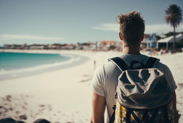 Man backpacker travel sightseeing city around the world on vacation
