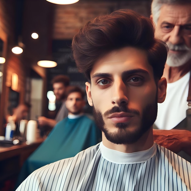 Photo man in barbershop getting a haircut