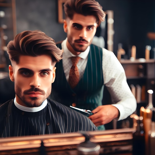 Foto un uomo in un barbiere che si taglia i capelli.