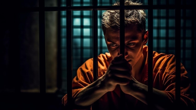 A man behind bars in a prison cell