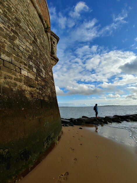 Man on beach against sky