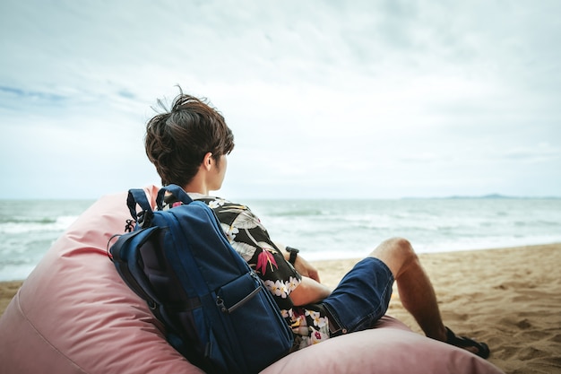 Man on beach in summer