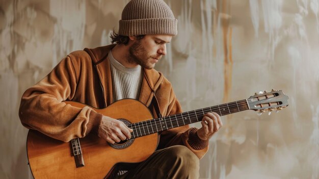 Man in beanie with guitar