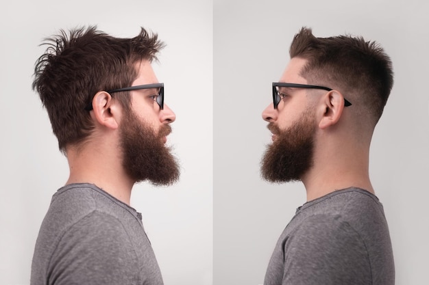 Man before after haircut