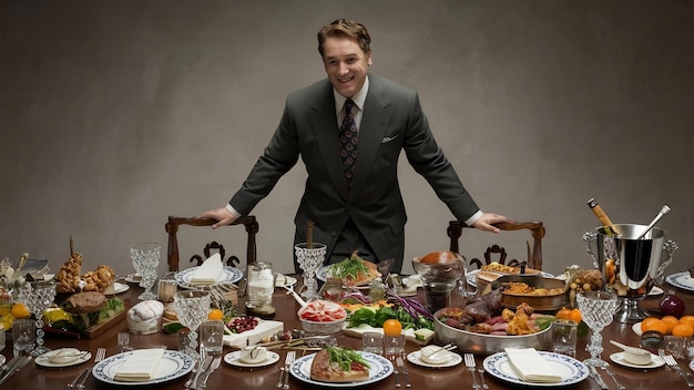 Man at the big table with food