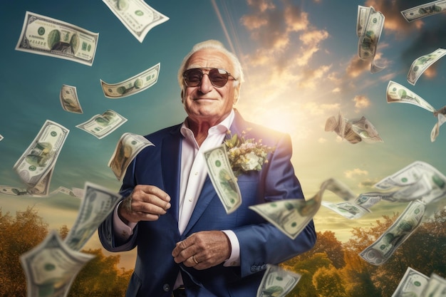 man billionaire with dollar money Illustration Generative AI