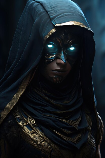 a man in a black cloak with glowing eyes and a black cloak