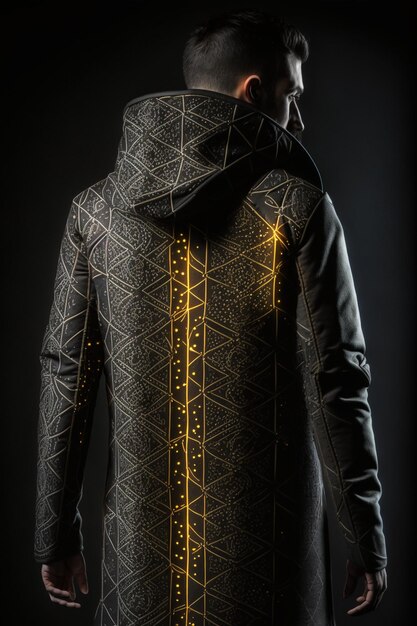 Man in a black coat with gold pattern generative ai