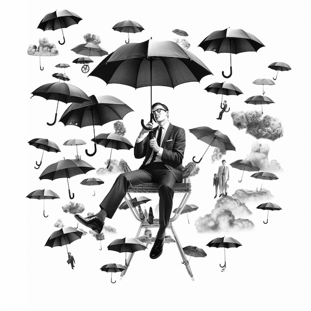 man in black dress under umbrella