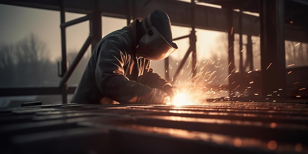 A man in a black hat welding a piece of metal generative ai image