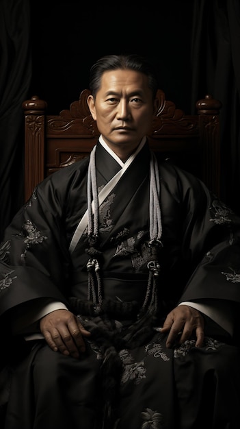 a man in a black robe sitting in a chair