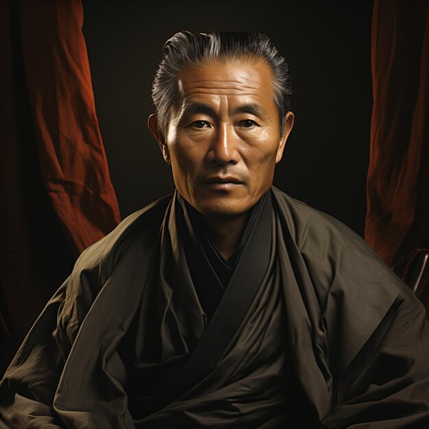 a man in a black robe sitting down