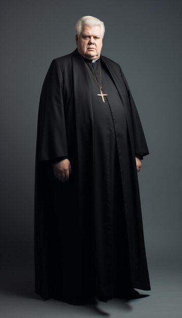 Photo a man in a black robe stands in front of a gray background