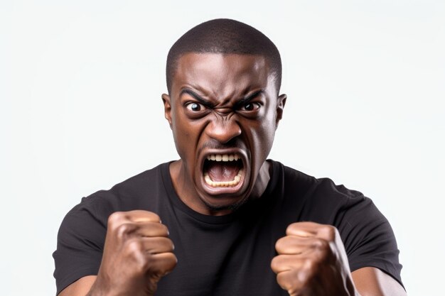 Photo a man in a black shirt making a face suitable for various concepts