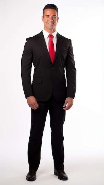 Photo a man in a black suit and red tie