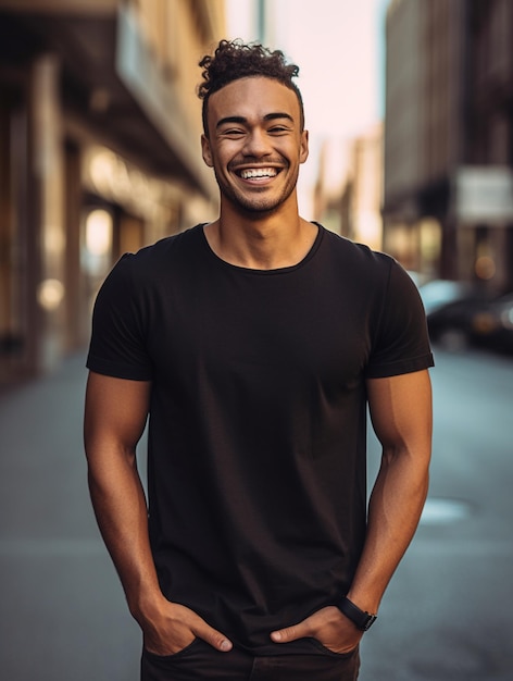 Man in blank black tshirt mockup