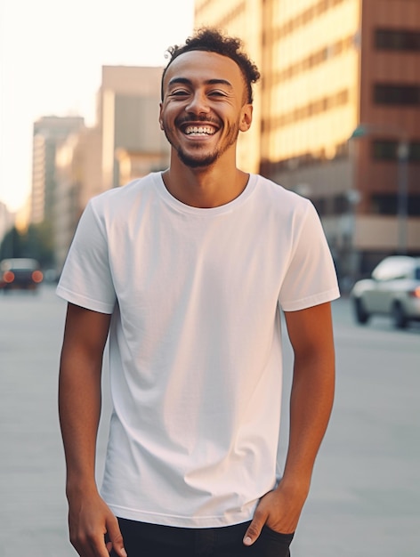 Man in blank white tshirt mockup