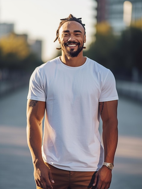 Man in blank white tshirt mockup