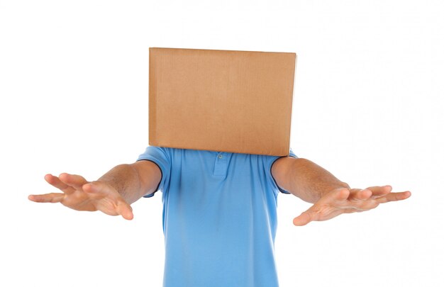 Man blinded by the box to put on his head