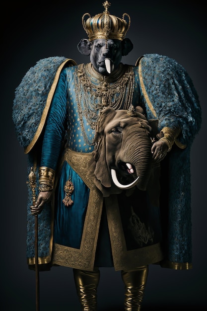 A man in a blue costume with a head of an elephant on it