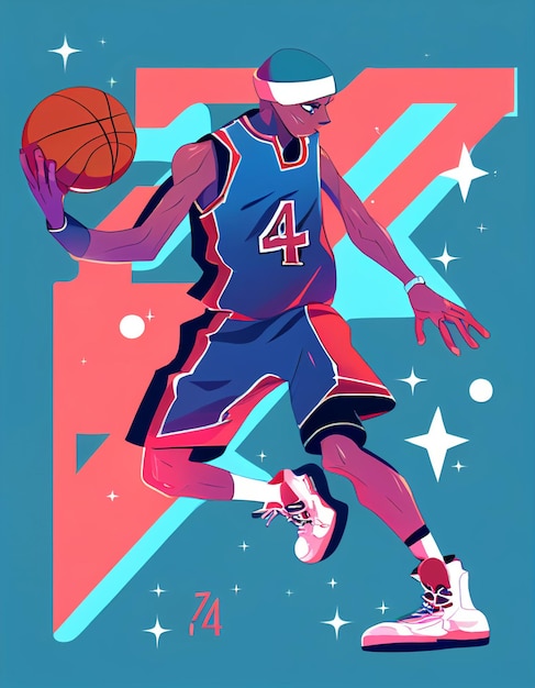 Man in blue and red basketball uniform holding ball generative ai