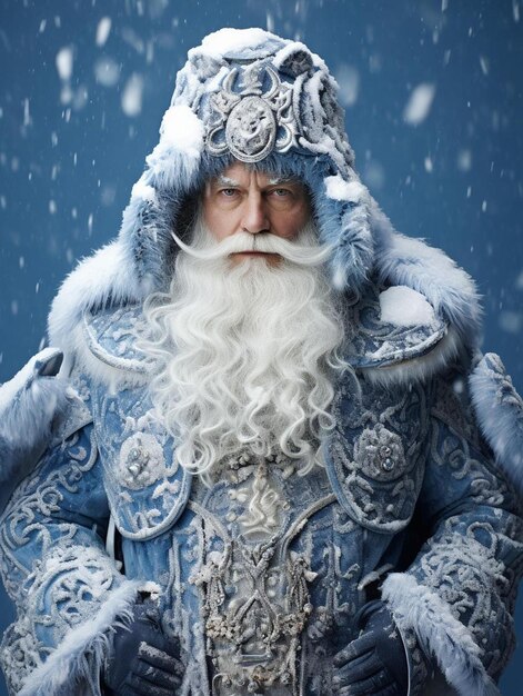 Foto un uomo vestito di blu con la barba bianca e un mantello blu.