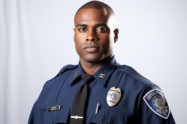 Photo a man in a blue shirt with a badge on his shoulder