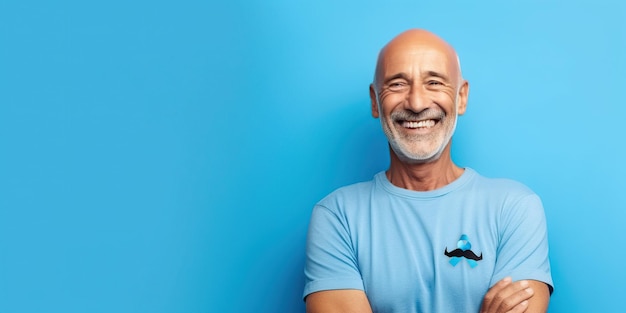 Man in blue shirt with Blue Ribbon Prostate Cancer Month AI Generated image