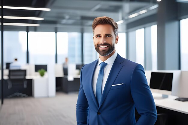 Man in Blue Suit Standing in Office