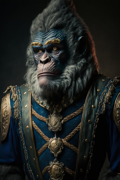 Photo a man in a blue suit with a planet of the apes in the background
