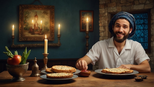 a man in a blue turban sits at a table with pizza on it