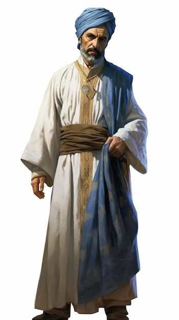 Photo a man in a blue turban and a white robe