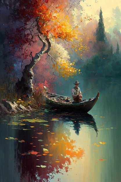 A man in a boat on the water